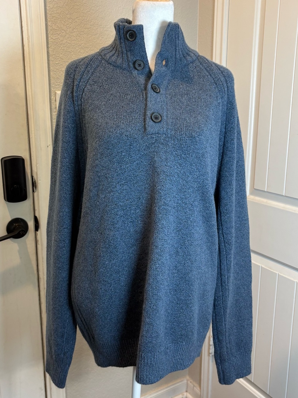Banana Republic Men's Repreve Slate Blue Zip-Button Pullover Sweater